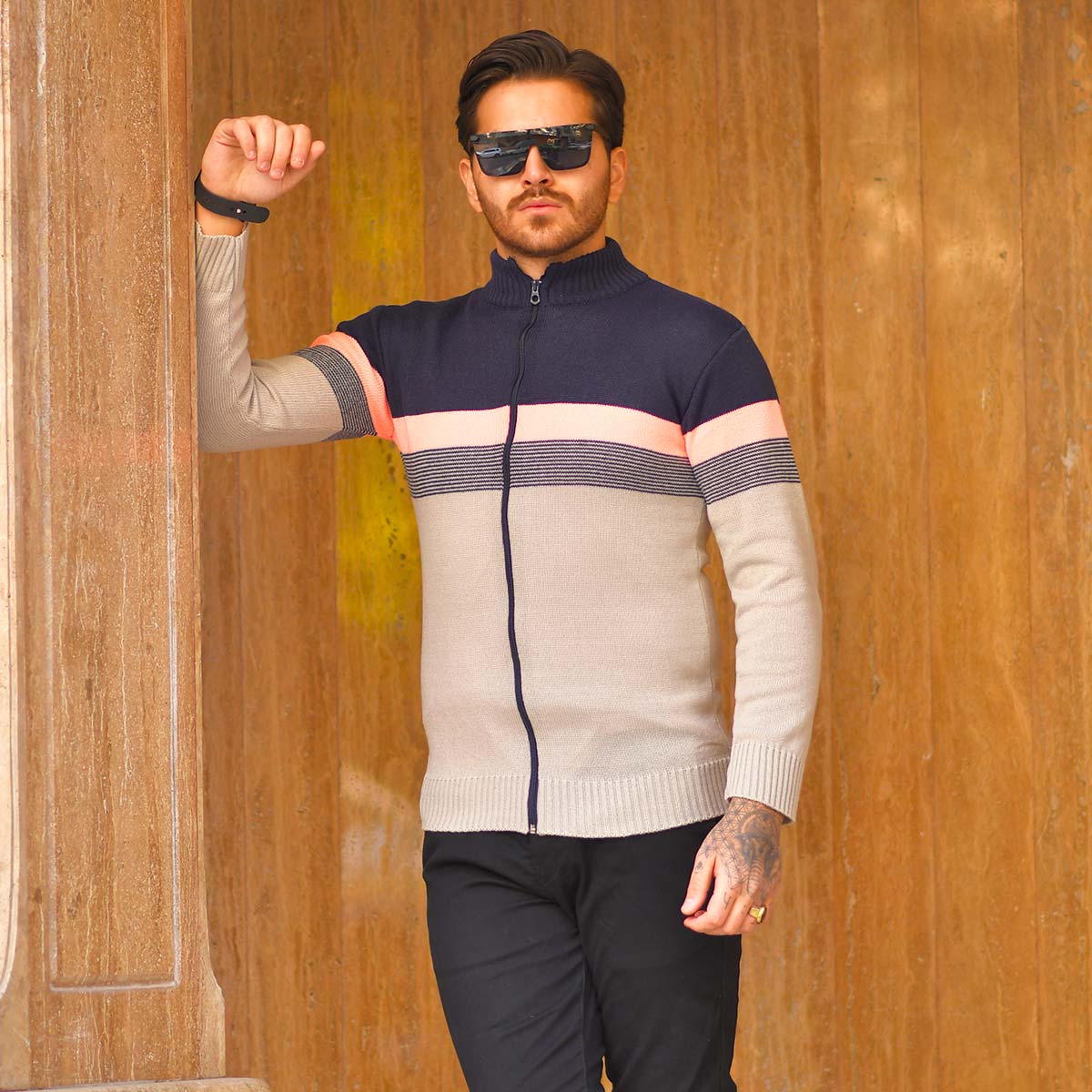 سوئیشرت بافت مردانه مدل Brenda رنگ سرمه ای طوسی