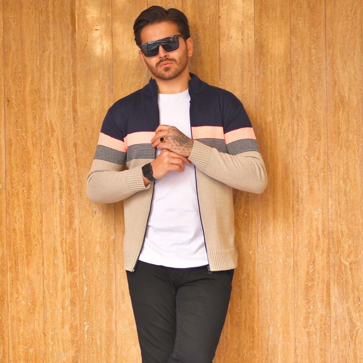 سوئیشرت بافت مردانه مدل Brenda رنگ سرمه ای طوسی