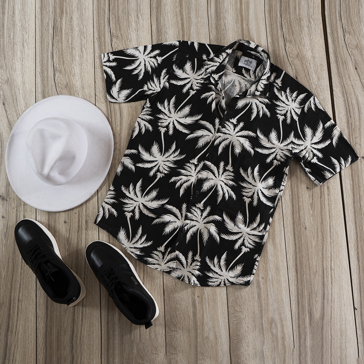 پیراهن هاوایی مردانه مشکی سفید مدل Riofer