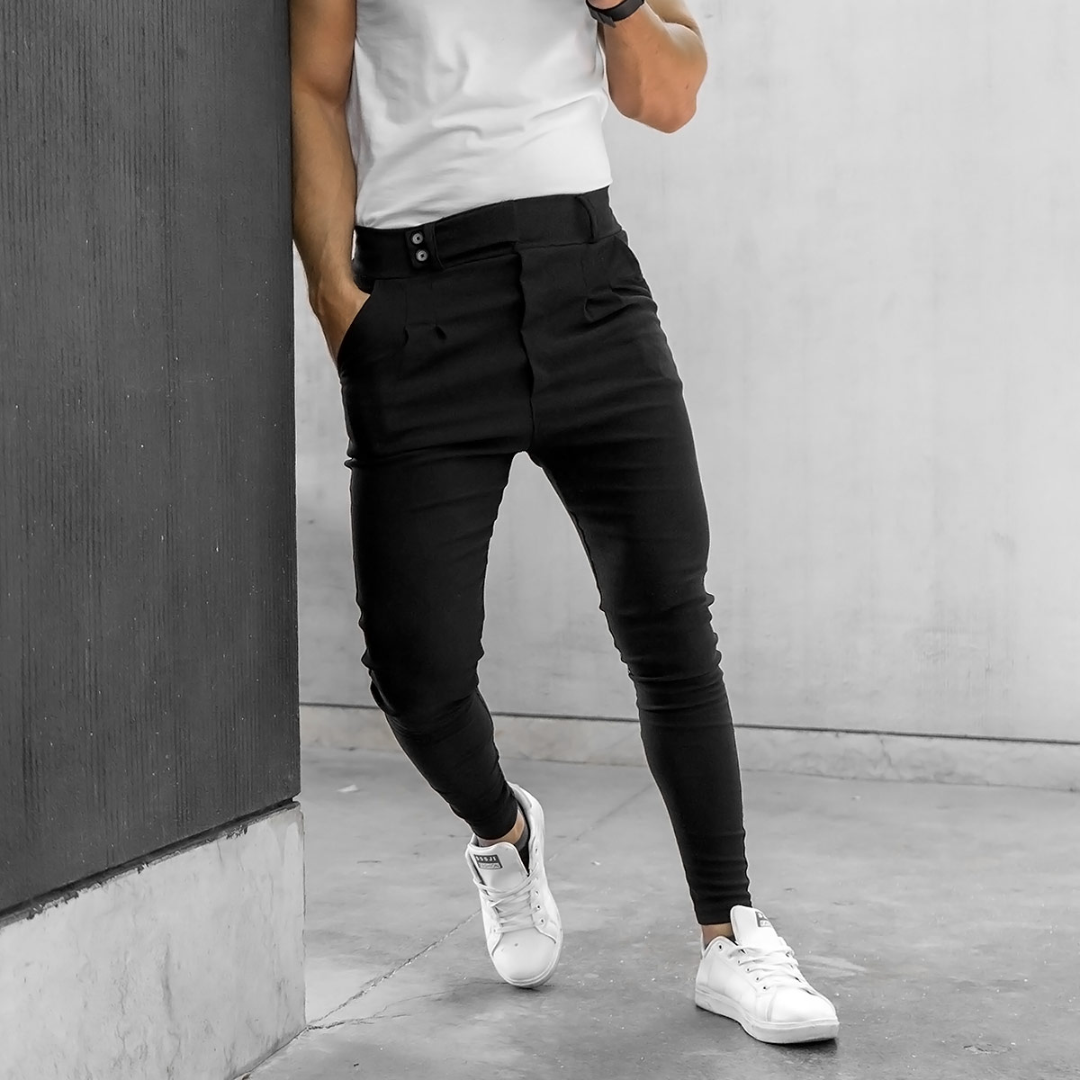 شلوار اسلش کمربندی مشکی مردانه مدل Legans