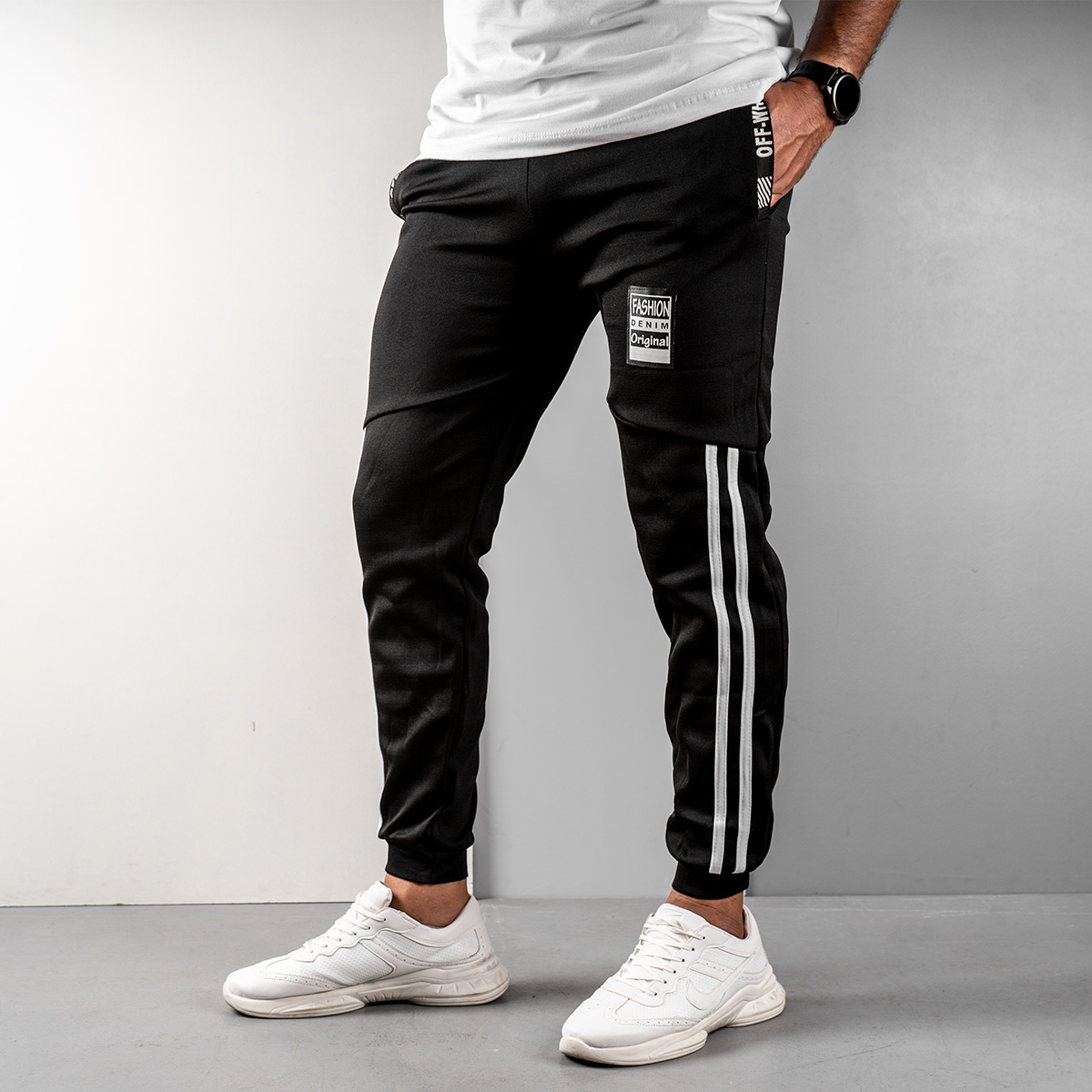 شلوار اسلش مردانه مشکی سفید مدل G52(T)