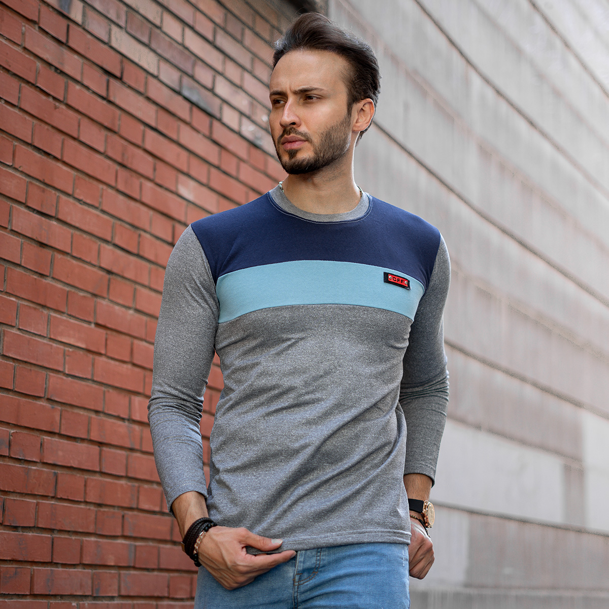 تیشرت پاییزه دوتیکه سرمه ای آبی مدل Farhod