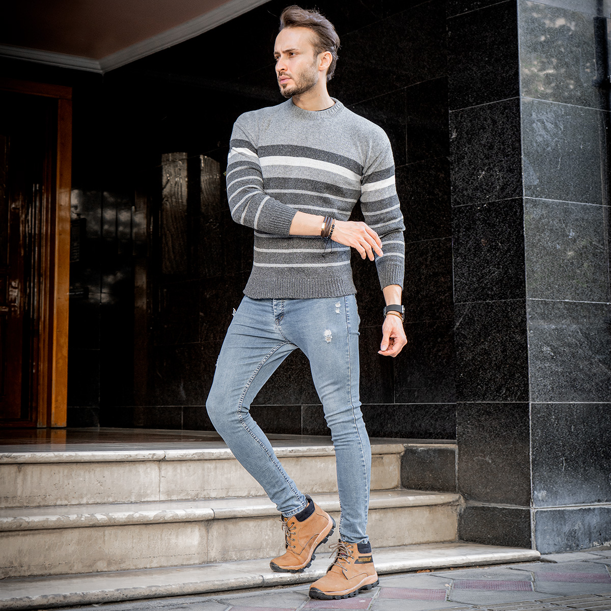 پلیور بافت طوسی ذغالی مدل poyan