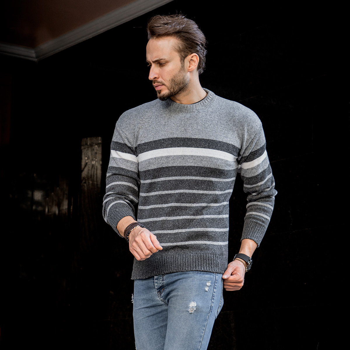 پلیور بافت طوسی ذغالی مدل poyan