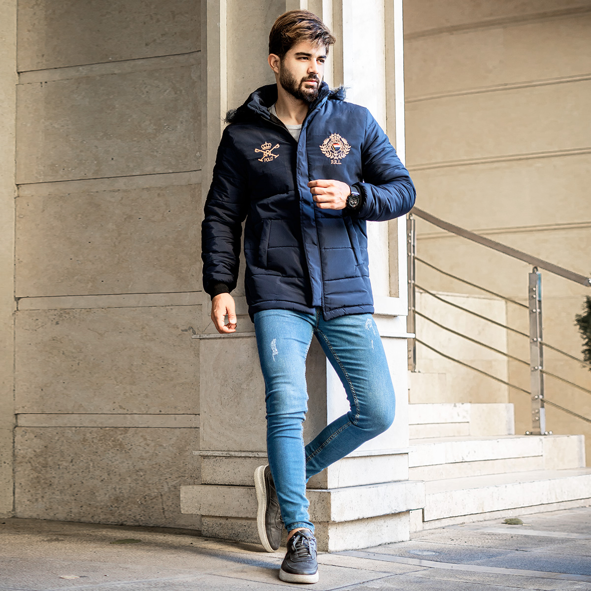 کاپشن مردانه سرمه ای مدل PRL