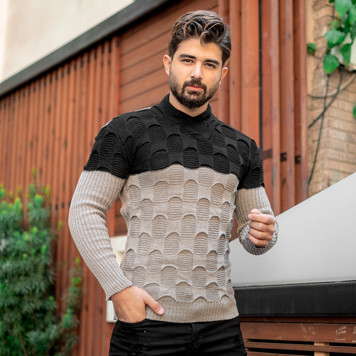 پلیور دورنگ مشکی کرم مردانه مدلArkia