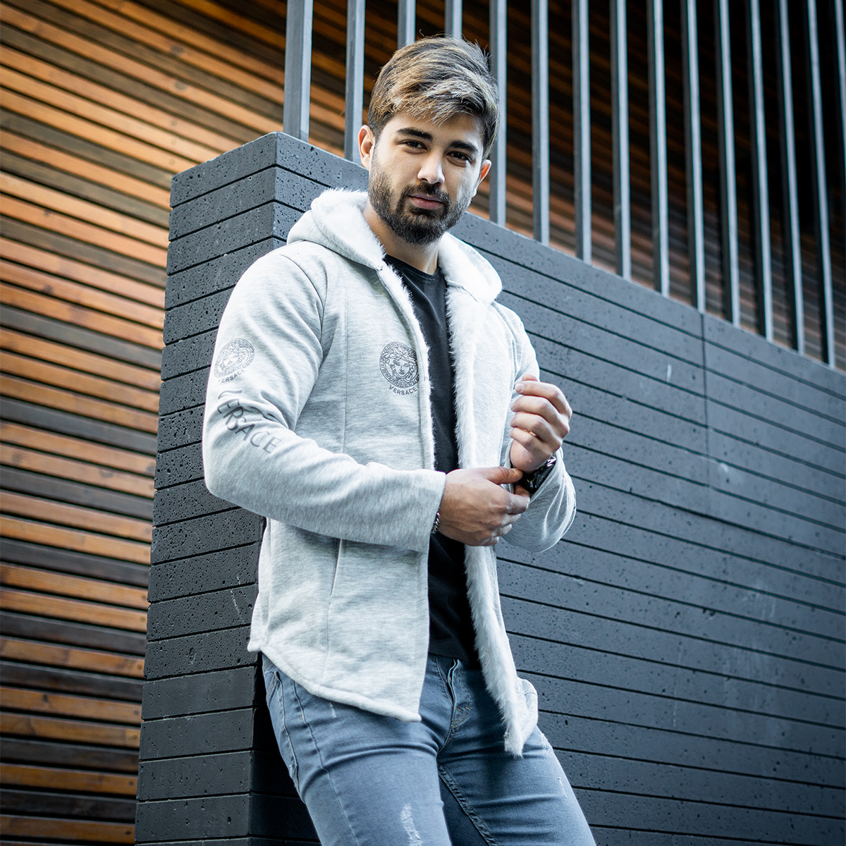 شنل مردانه ورساچه طوسی روشن مدلsogi