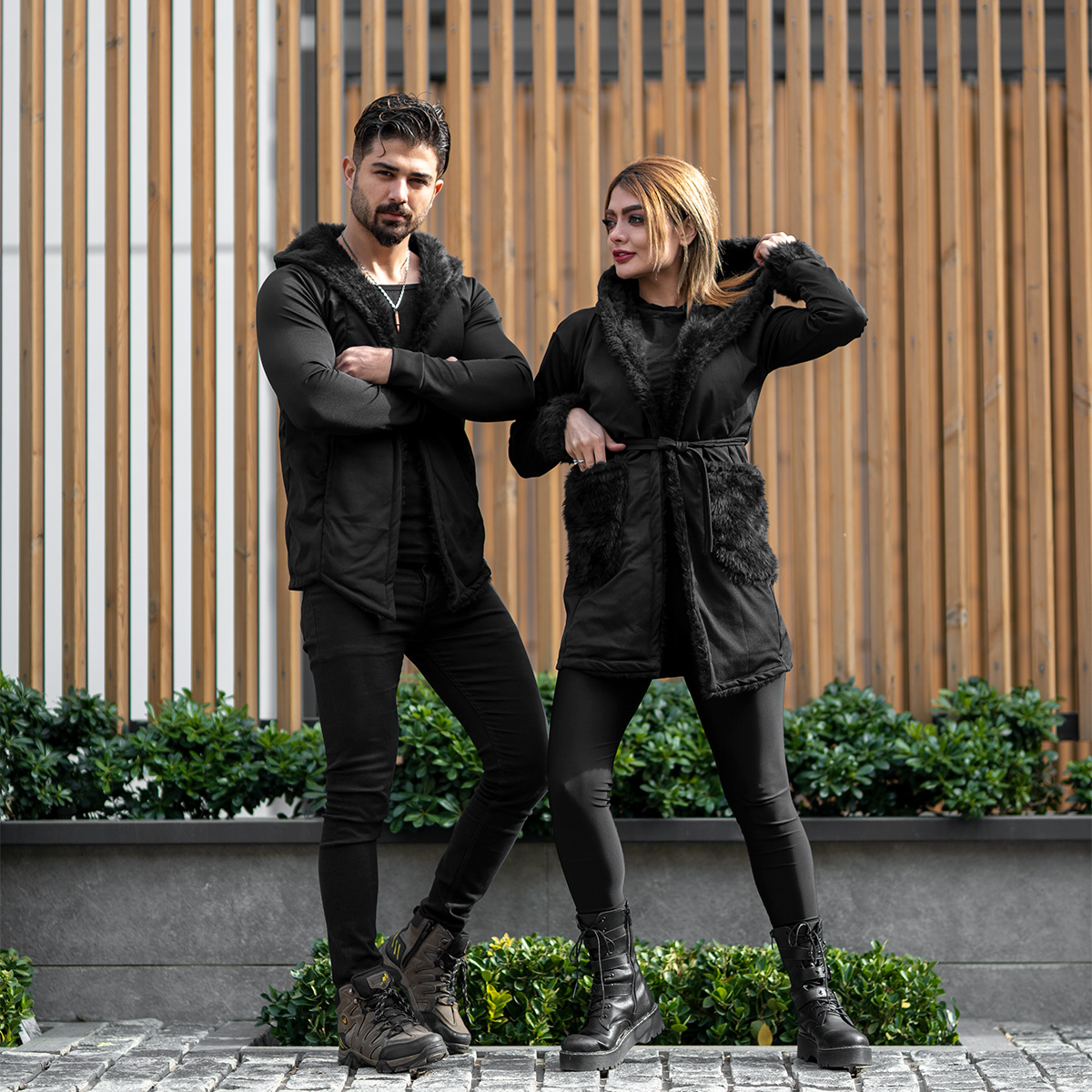 ست شنل مردانه و زنانه خزدار مشکی مدلnivo