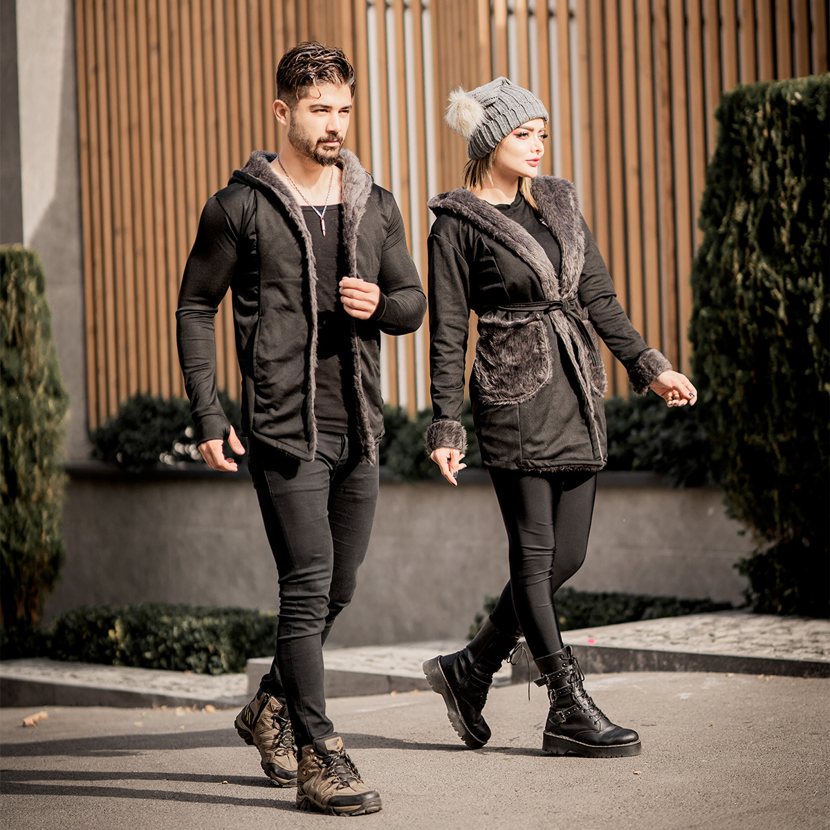 ست شنل مردانه و زنانه خزدار طوسی مدلnivo