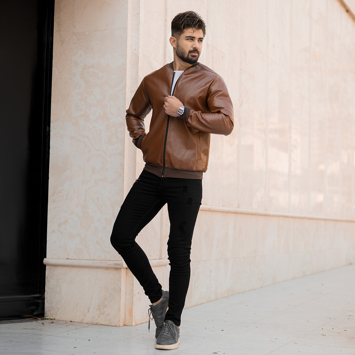 کاپشن خلبانی عسلی مردانه مدل alberta