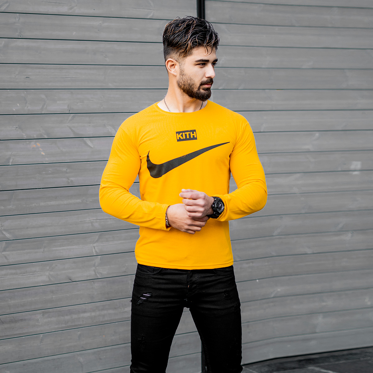 تیشرت آستین بلندمردانه Nike زرد مدل A77