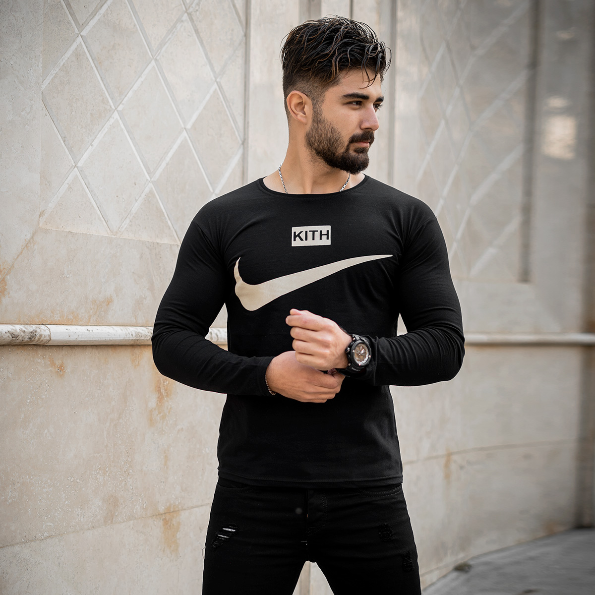 تیشرت آستین بلندمردانه Nike مشکی مدل A77
