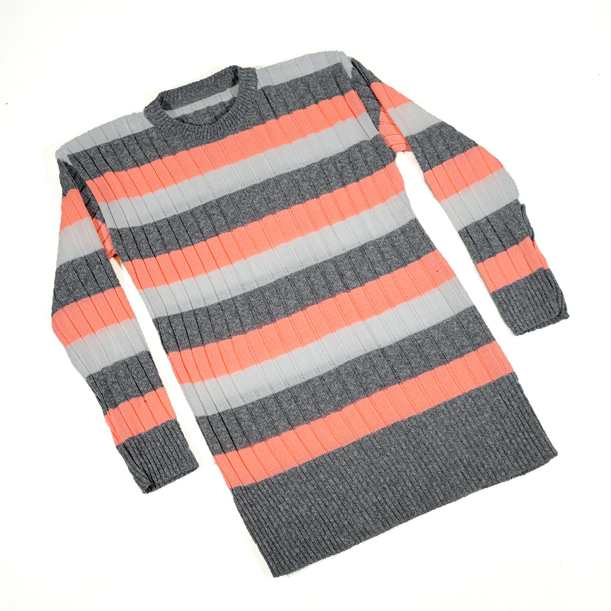 تونیک بافت زنانه راه راه طوسی صورتی مدل kareno