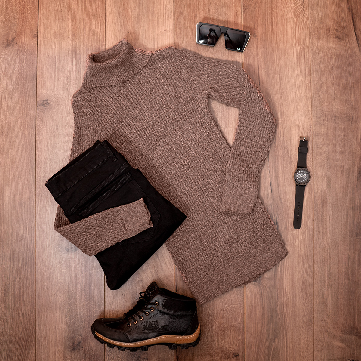پلیور یقه اسکی مردانه قهوه ای مدل Oktav