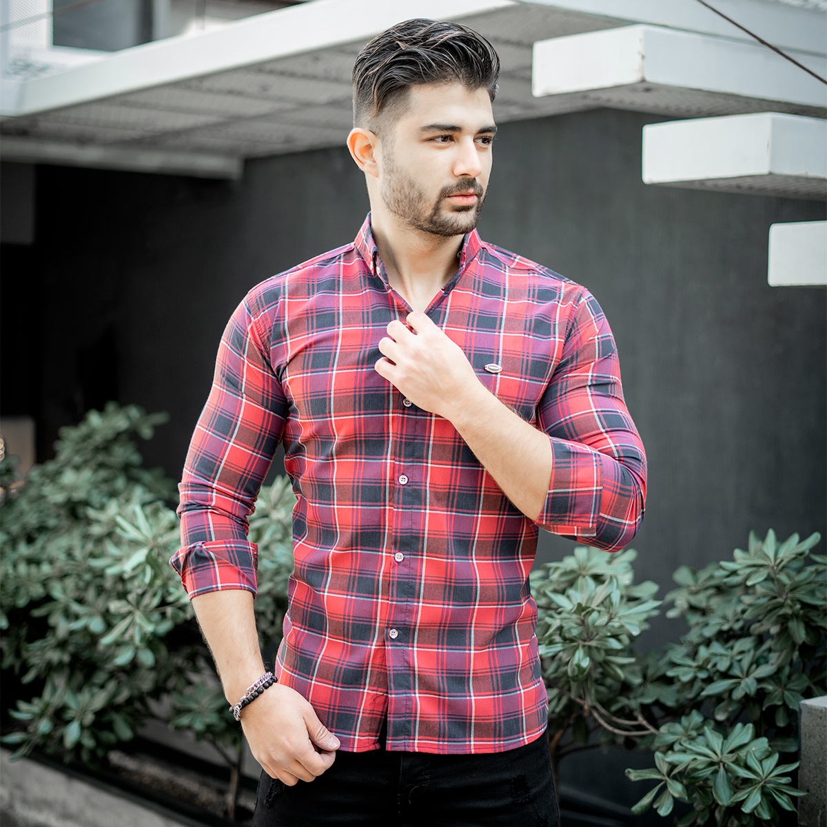 پیراهن مردانه چهارخونه قرمز مدل Rama
