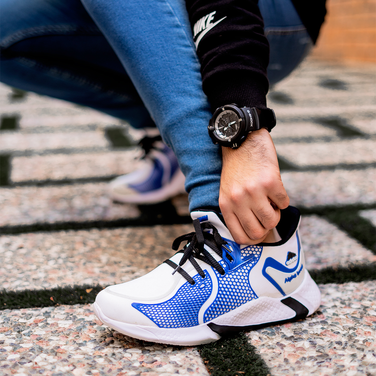 کفش ورزشی مردانه سفید آبی مدل Arang