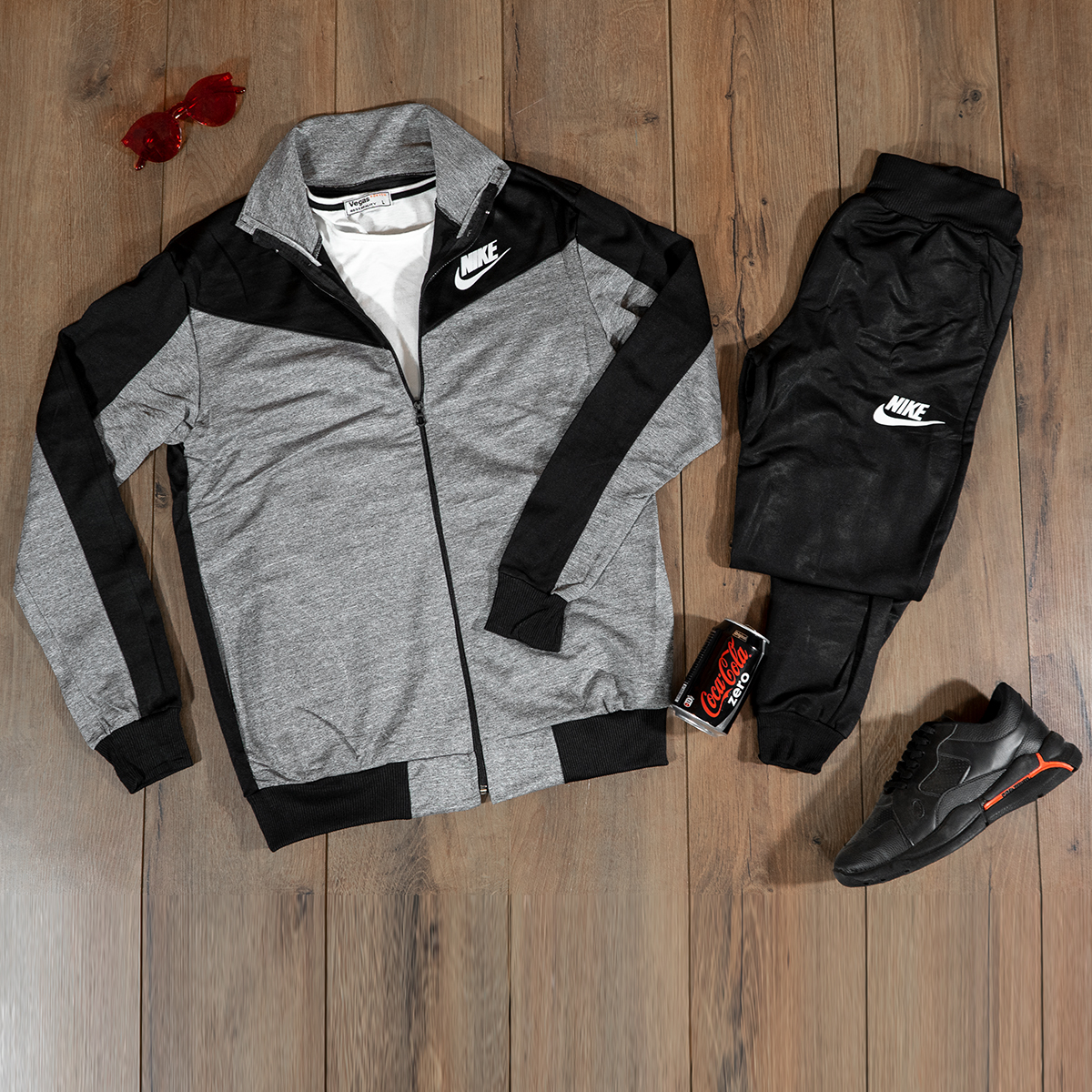 ست سوییشرت شلوار نایک طوسی مشکی مردانه مدل Bazan