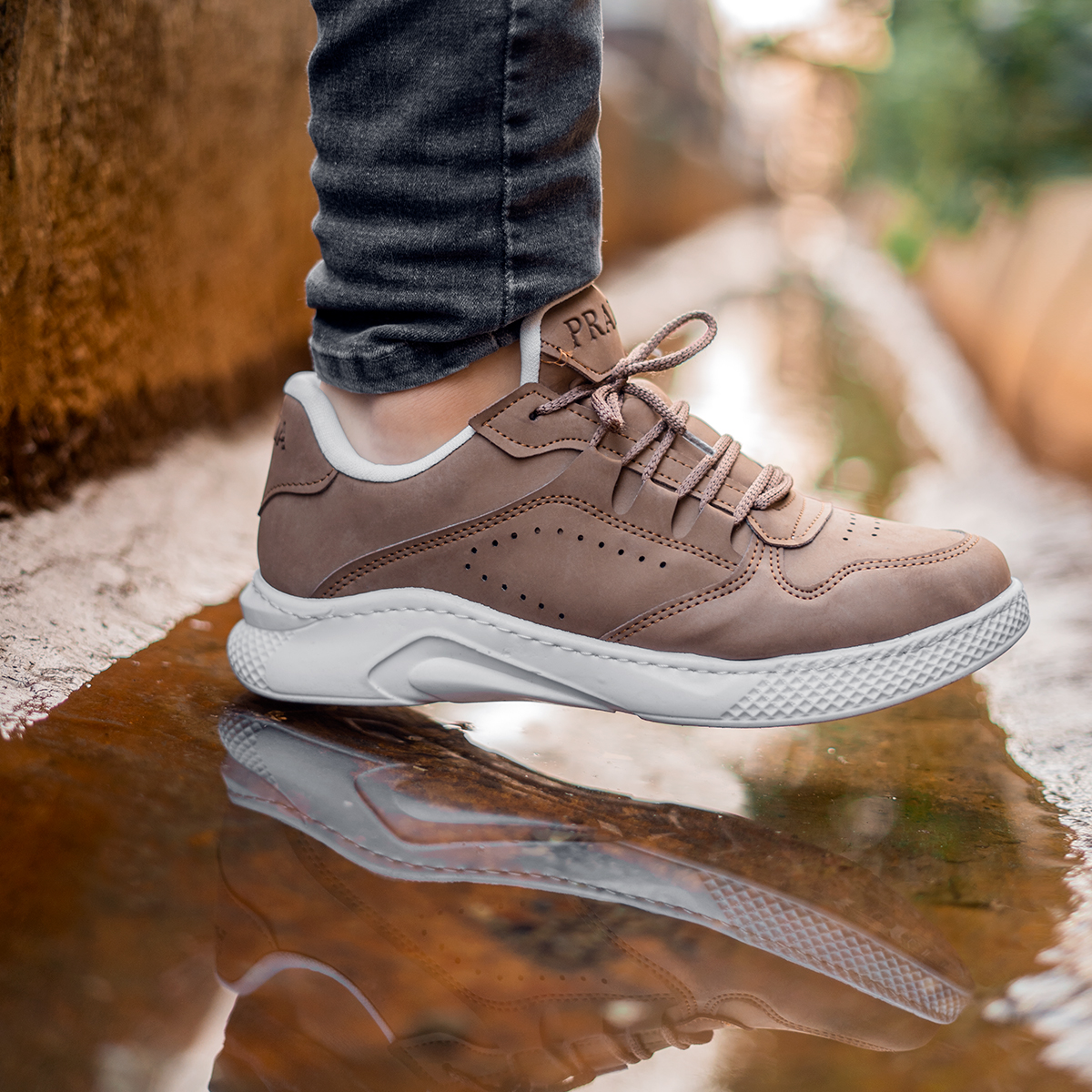 کفش تخت مردانه قهوه ای مدل Prada