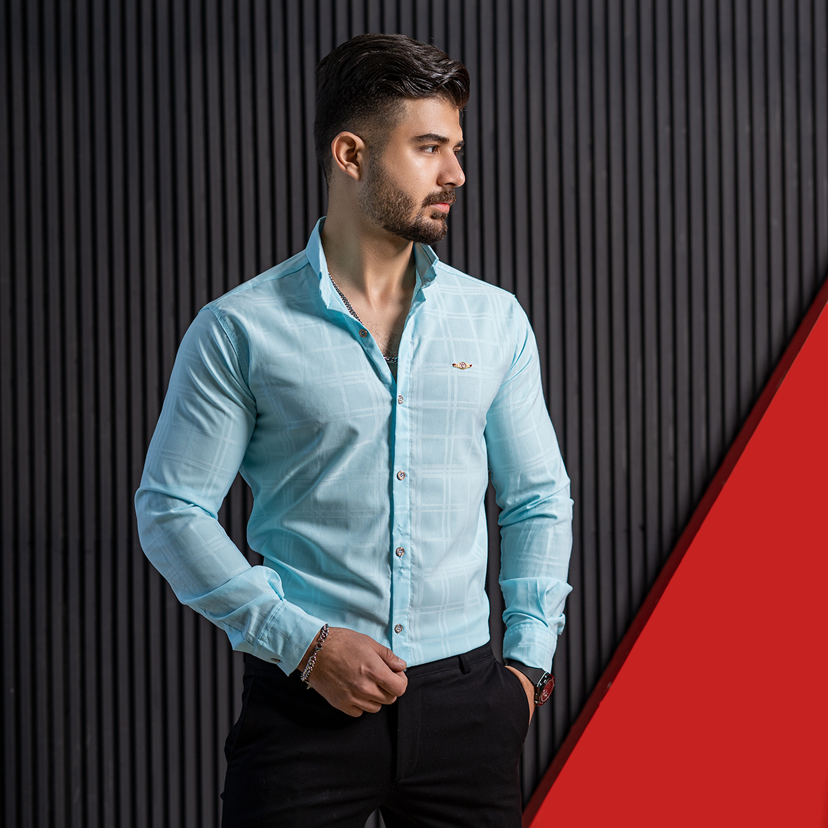 پیراهن مردانه آبی مدلFarzin