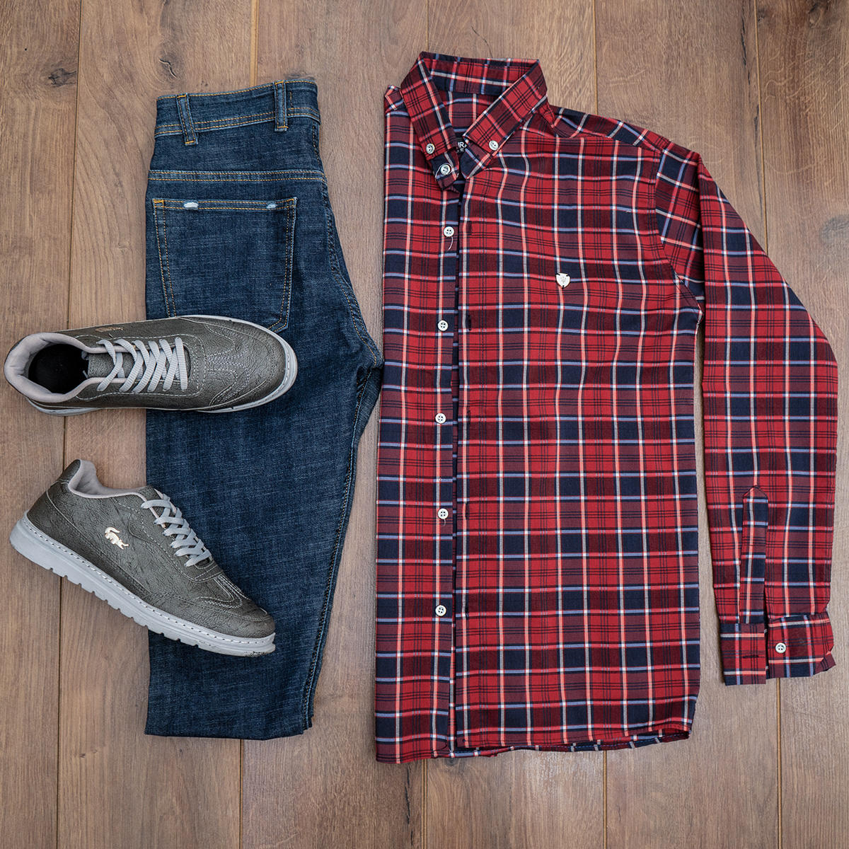 پیراهن چهارخونه قرمز مردانه مدل katin