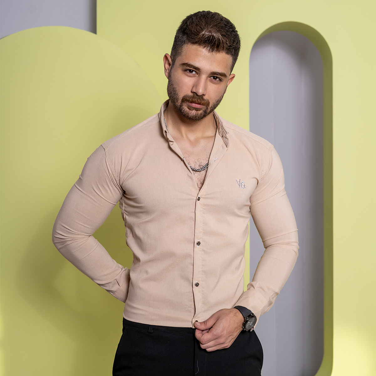 پیراهن مردانه کرم مدل VQ