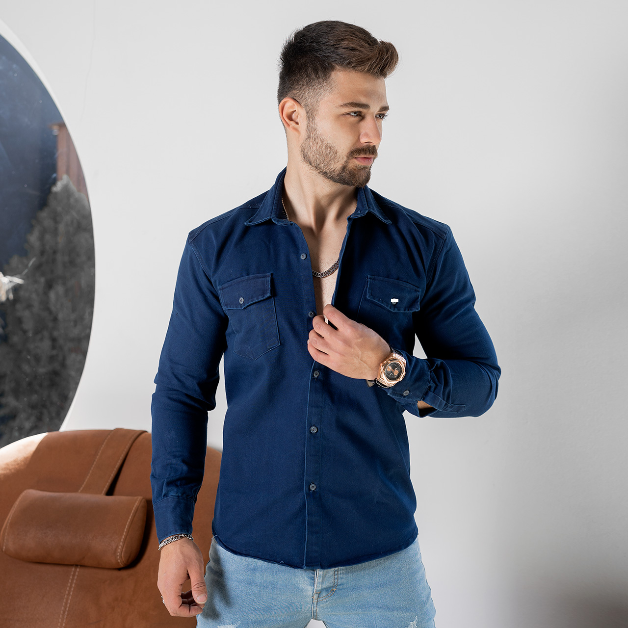 پیراهن مردانه سرمه ای مدل Opik
