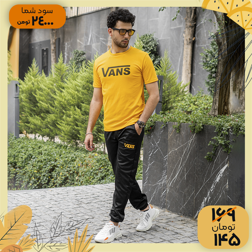 ست تیشرت شلوار مشکی زرد Vans مردانه مدل N200