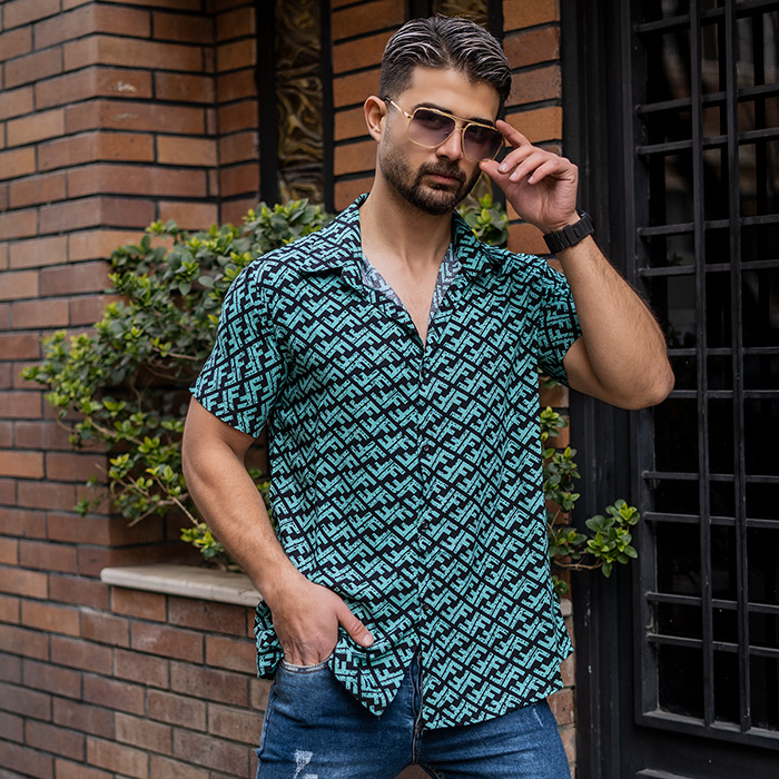 پیراهن هاوایی طرح فندی سبز مردانه مدل F82