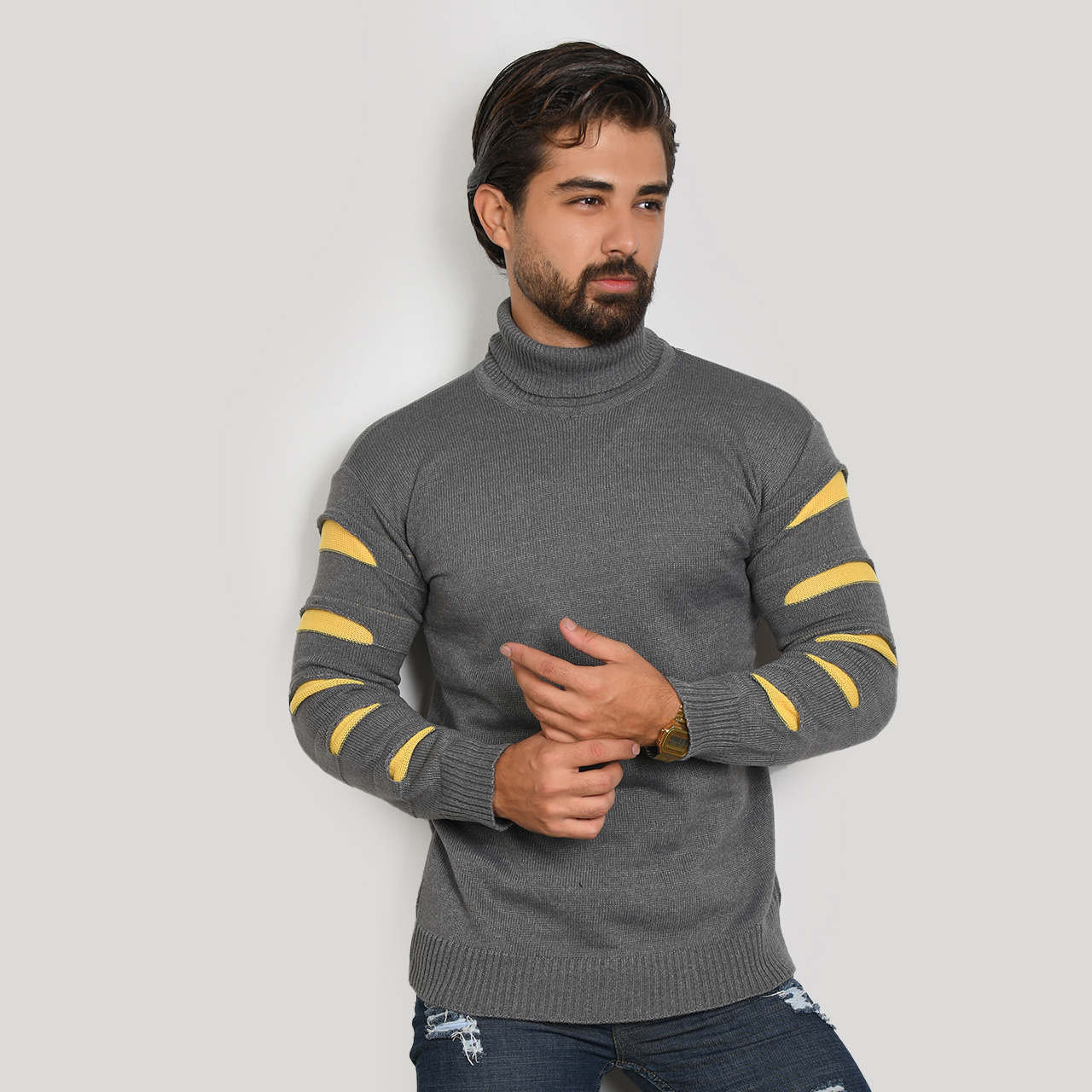 پلیوریقه اسکی طوسی تیره زرد مردانه مدلQ10