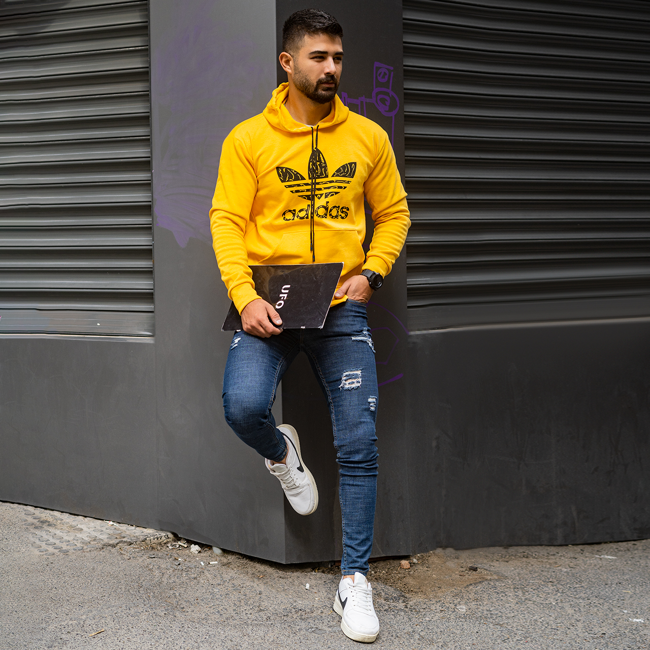 هودی Adidas مردانه زرد مدلQs