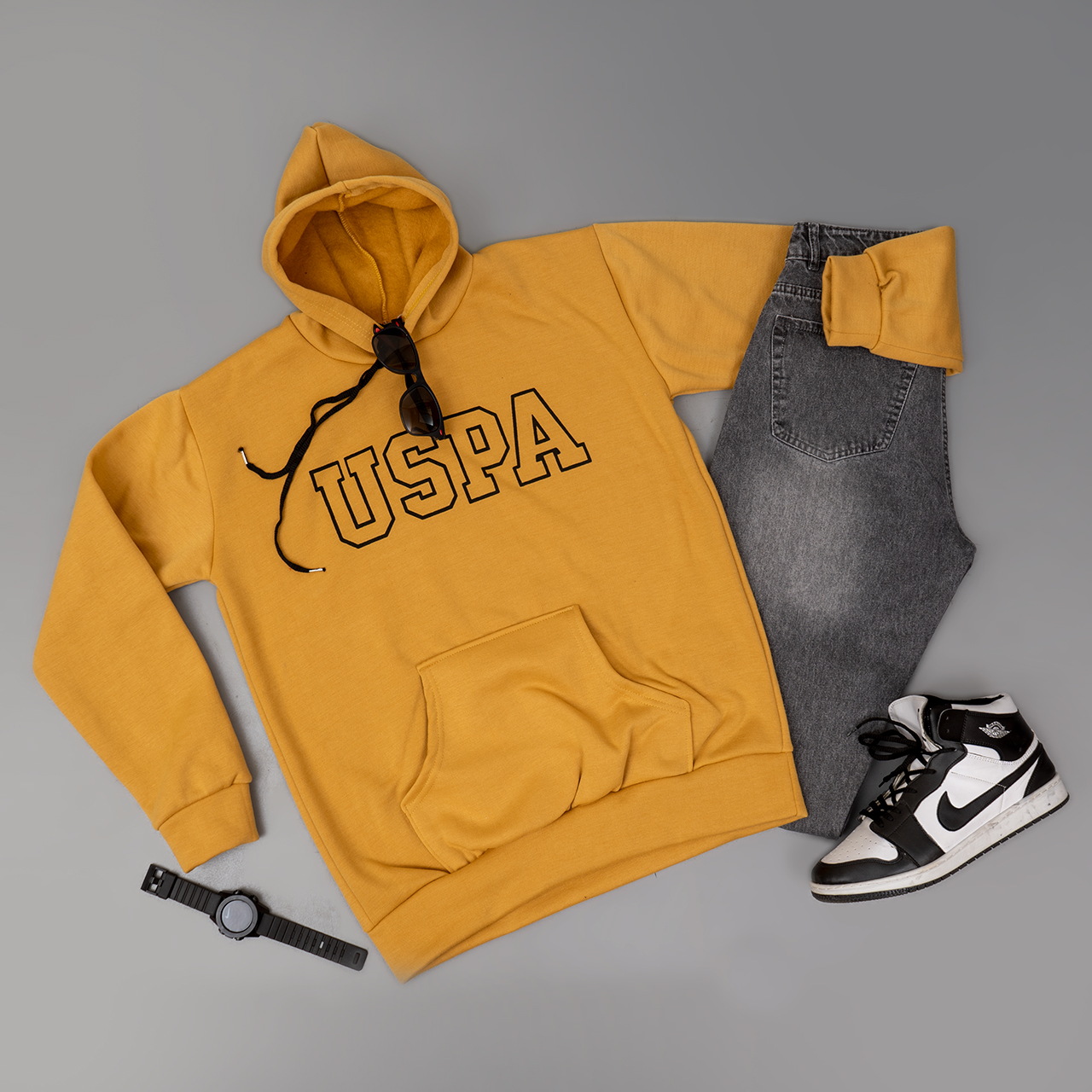 هودی مردانه USPA خردلی مدل Sarmad