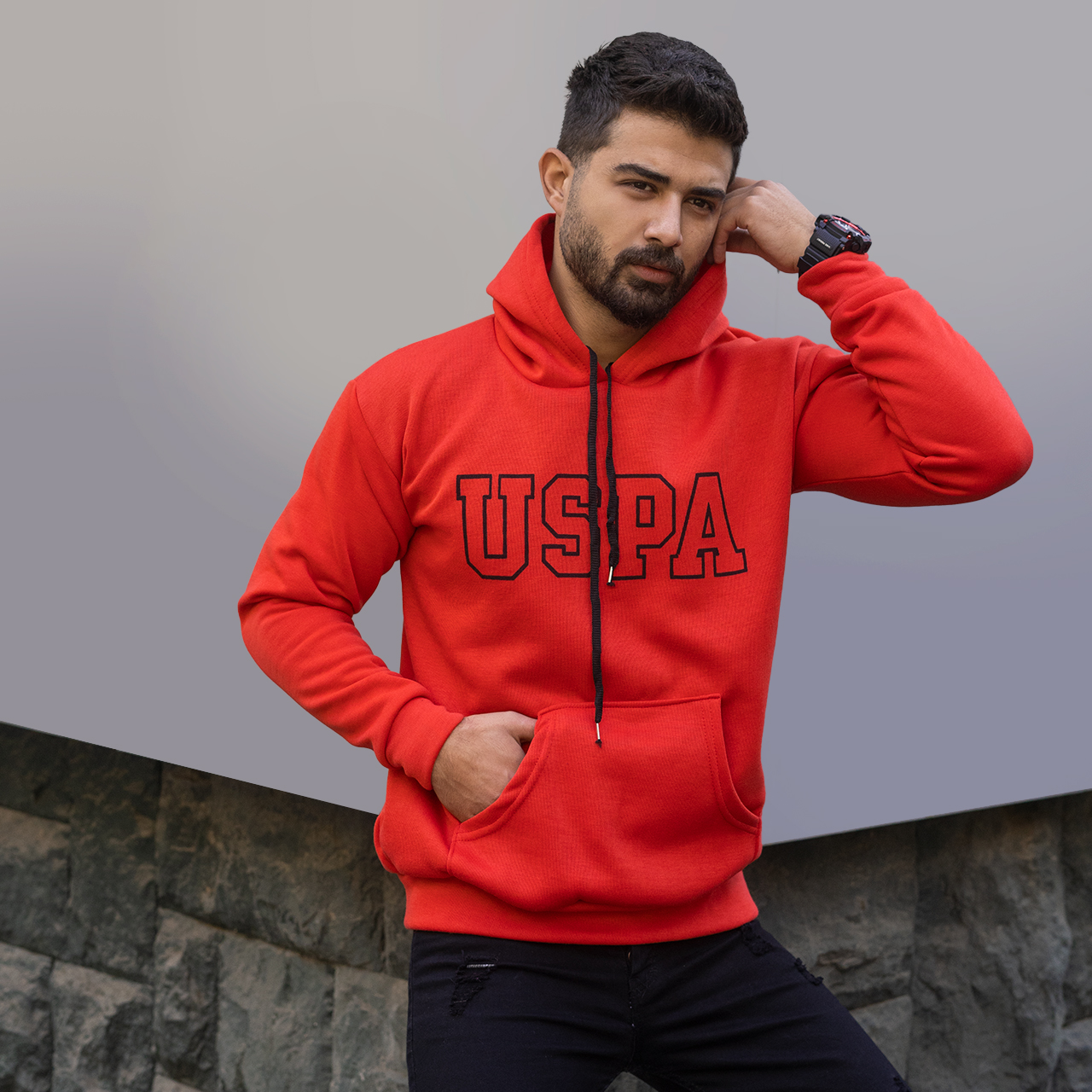 هودی مردانه USPA قرمز مدل Sarmad