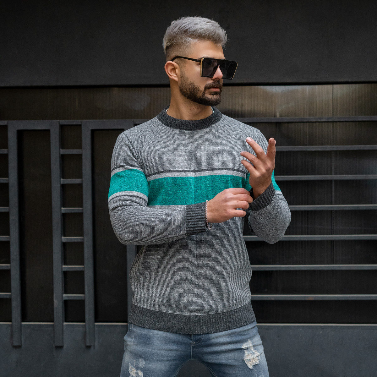 پلیور مردانه سبز-طوسی مدل Madis
