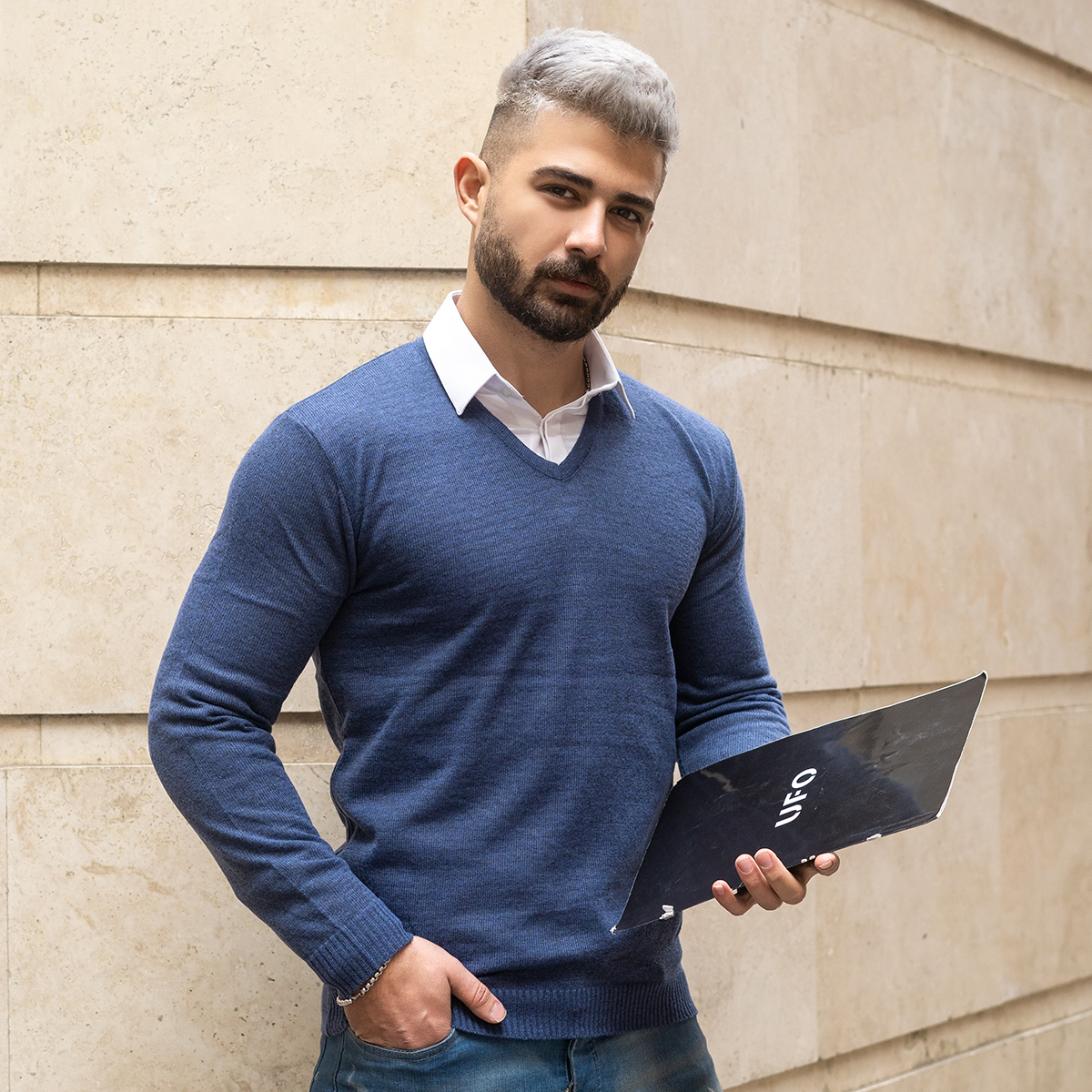 پلیوربافت یقه هفت سرمه ای مردانه مدل sorosh