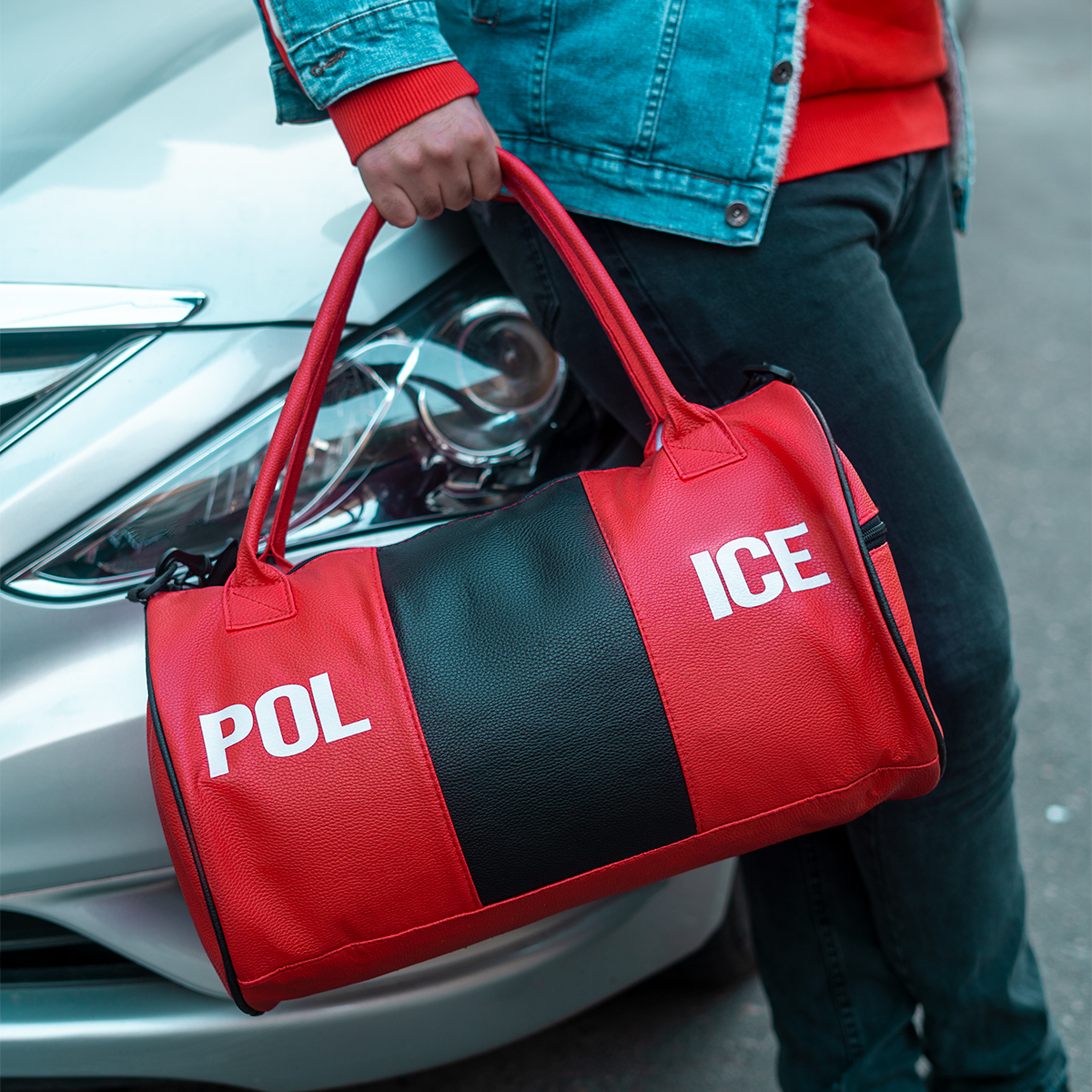 ساک ورزشی قرمز مشکی مدل Police