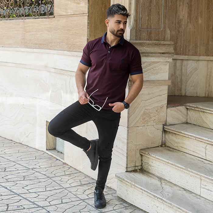 تیشرت مردانه زرشکی مدل Polo90