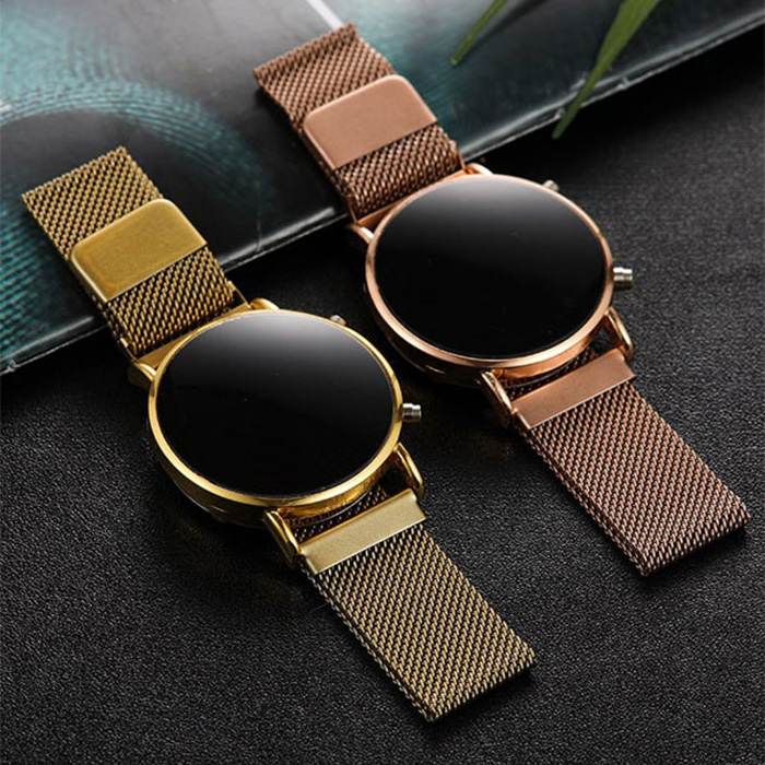 ساعت LED بند فلزی طلایی مدل Ronas