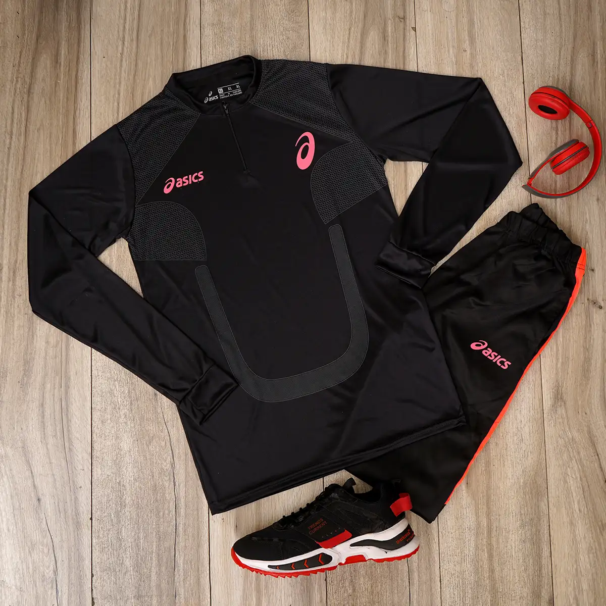 ست تیشرت آستین بلندشلوار مردانه مشکی مدل ASICS