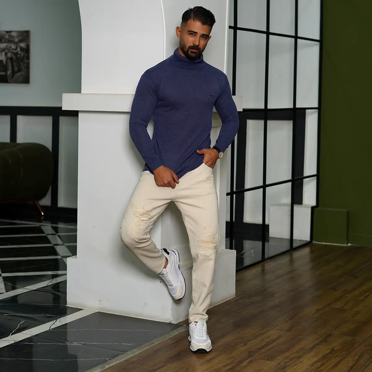 پلیور یقه اسکی پوما آبی مدل Daryoosh