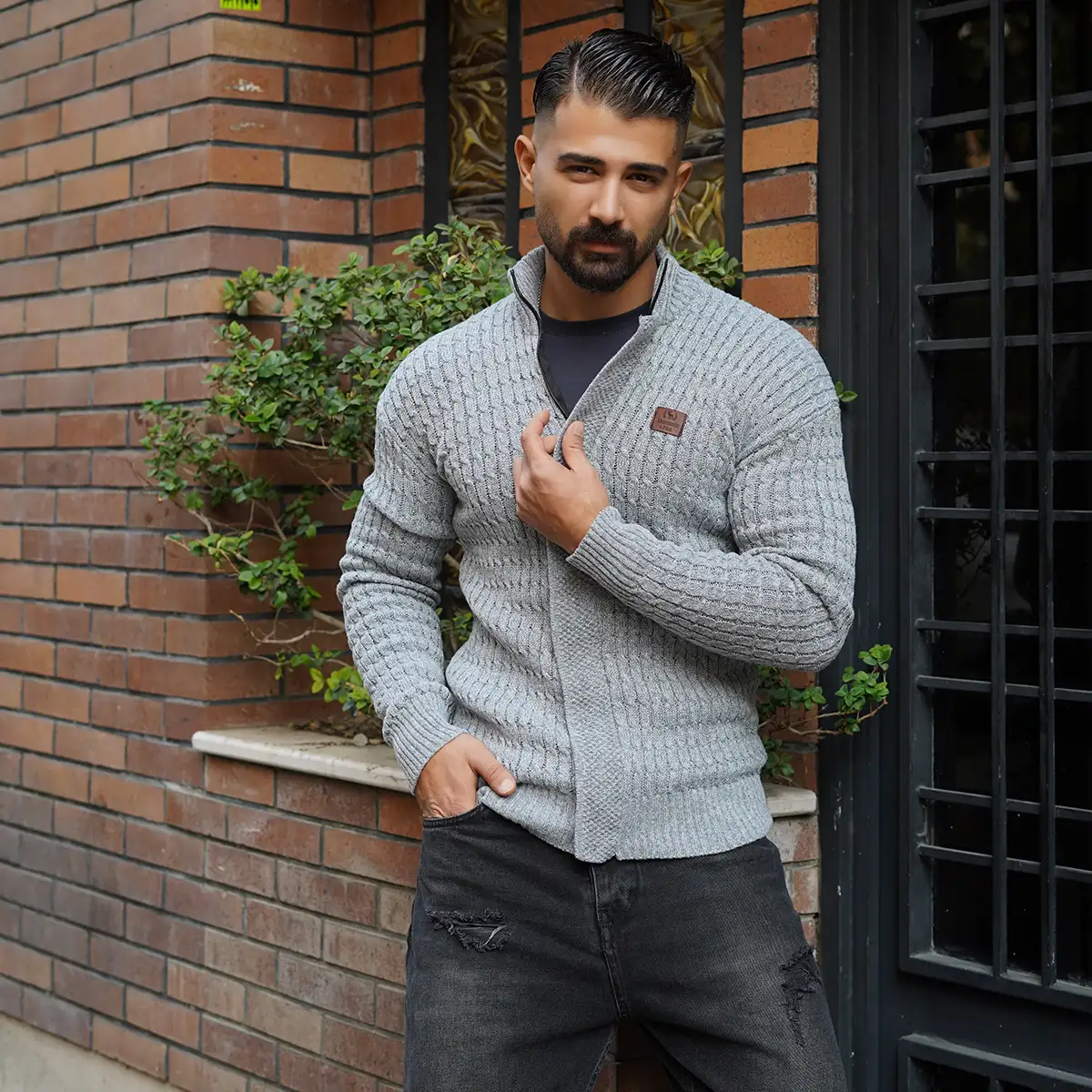 سوئیشرت بافت طوسی مردانه مدل OKSEN