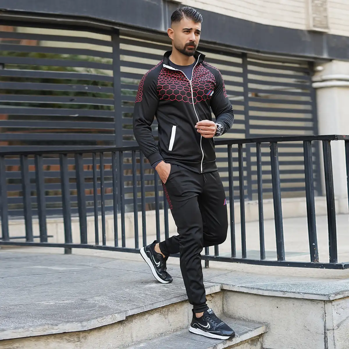 ست سوئیشرت شلوار قرمز مشکی مردانه مدل matio