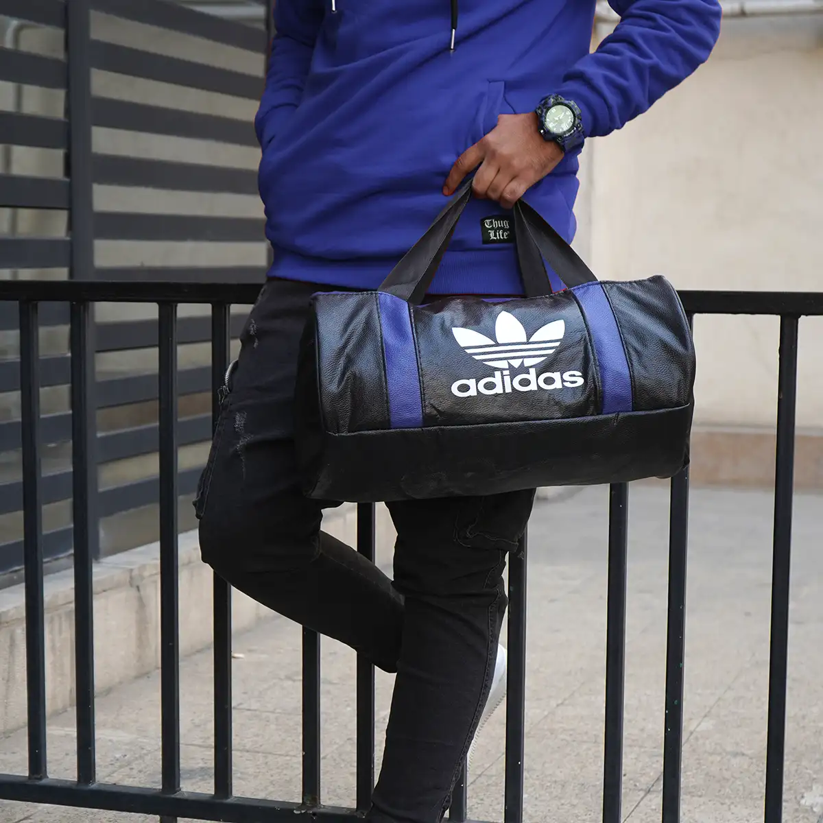 کیف ورزشی آدیداس مشکی آبی مدل Soren