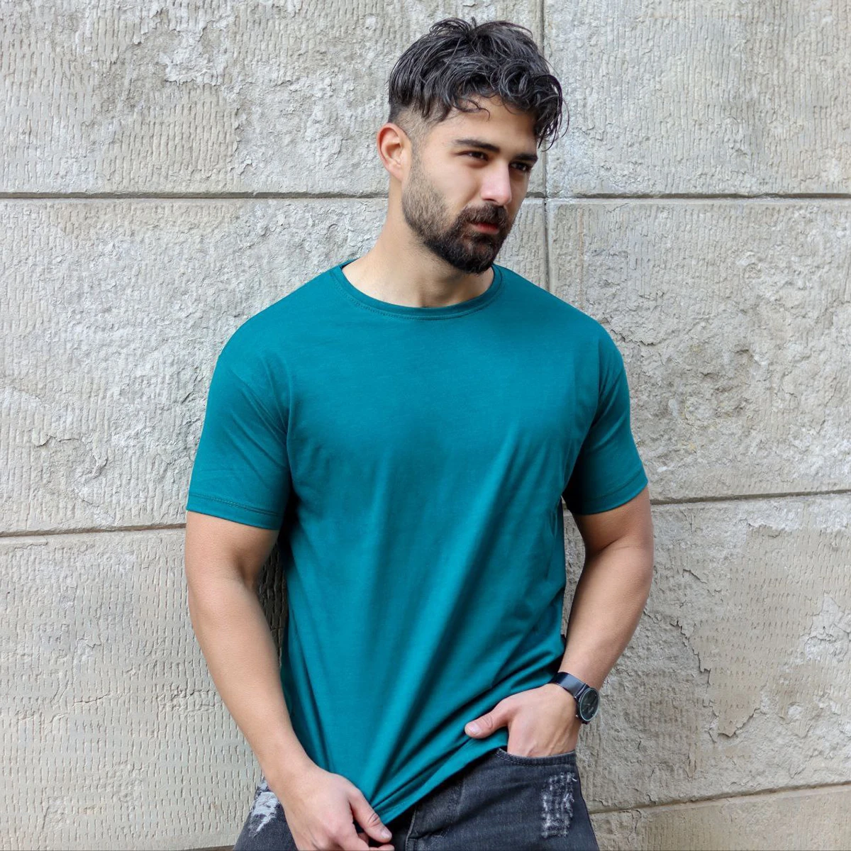 تیشرت ساده سبز آبی مردانه مدل Vala