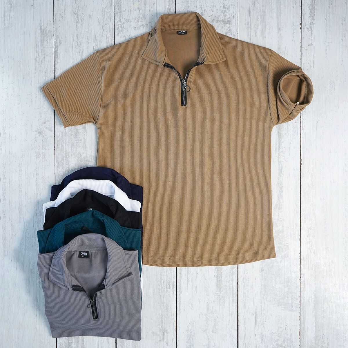 تیشرت مردانه یقه زیپ دار طوسی مدل Arban