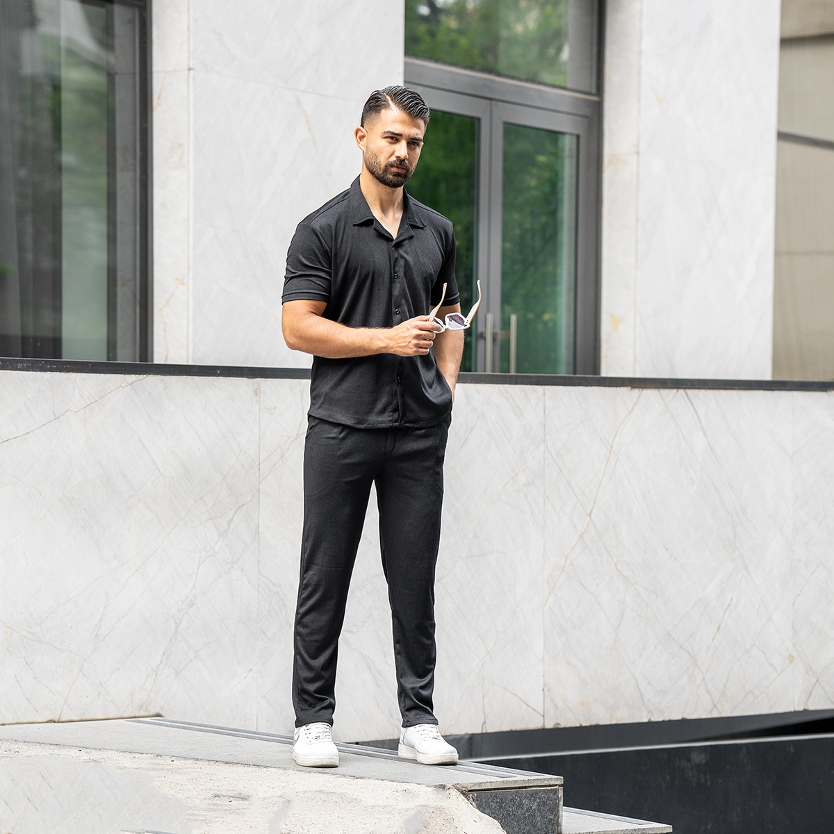 ست پیراهن و شلوار مردانه مشکی مدل Pasha2