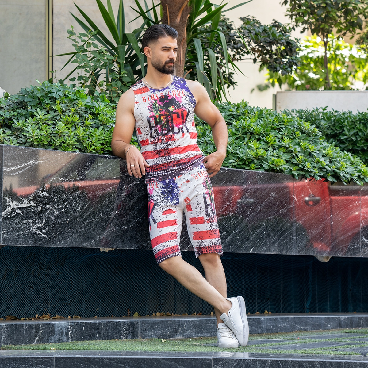 ست رکابی شلوارک مردانه طرح Rock