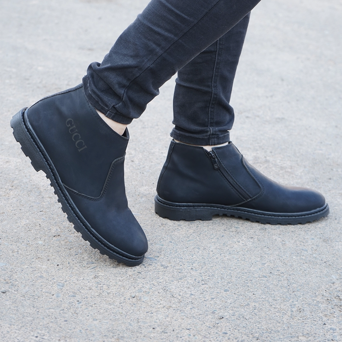 نیم بوت مردانه گوچی مشکی مات مدل SAMI