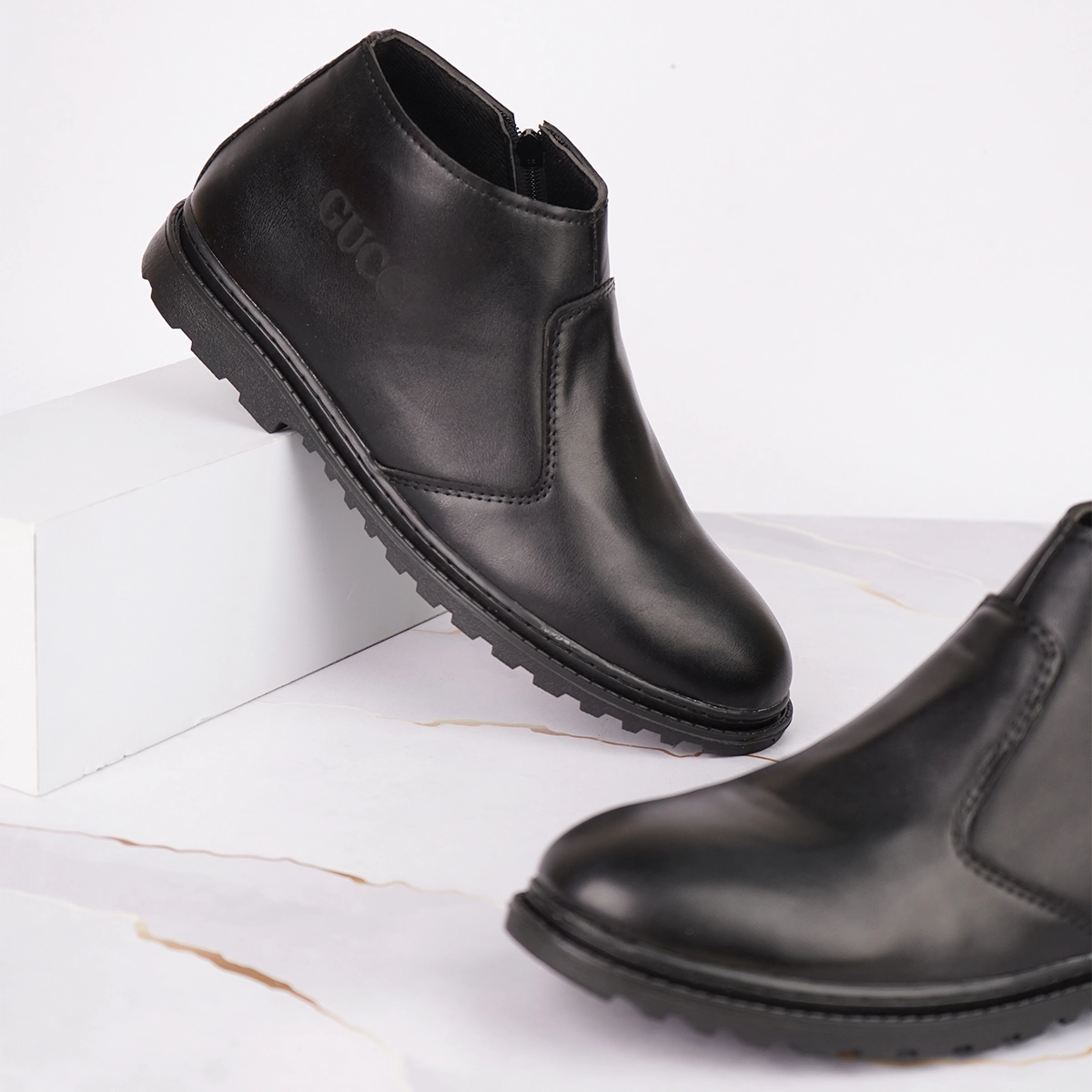 نیم بوت مردانه چرم گوچی مشکی مدل SAMI