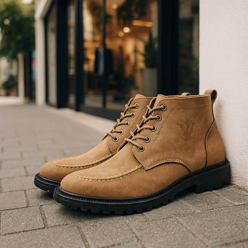 نیم بوت مردانه LV خاکی مدل Roni