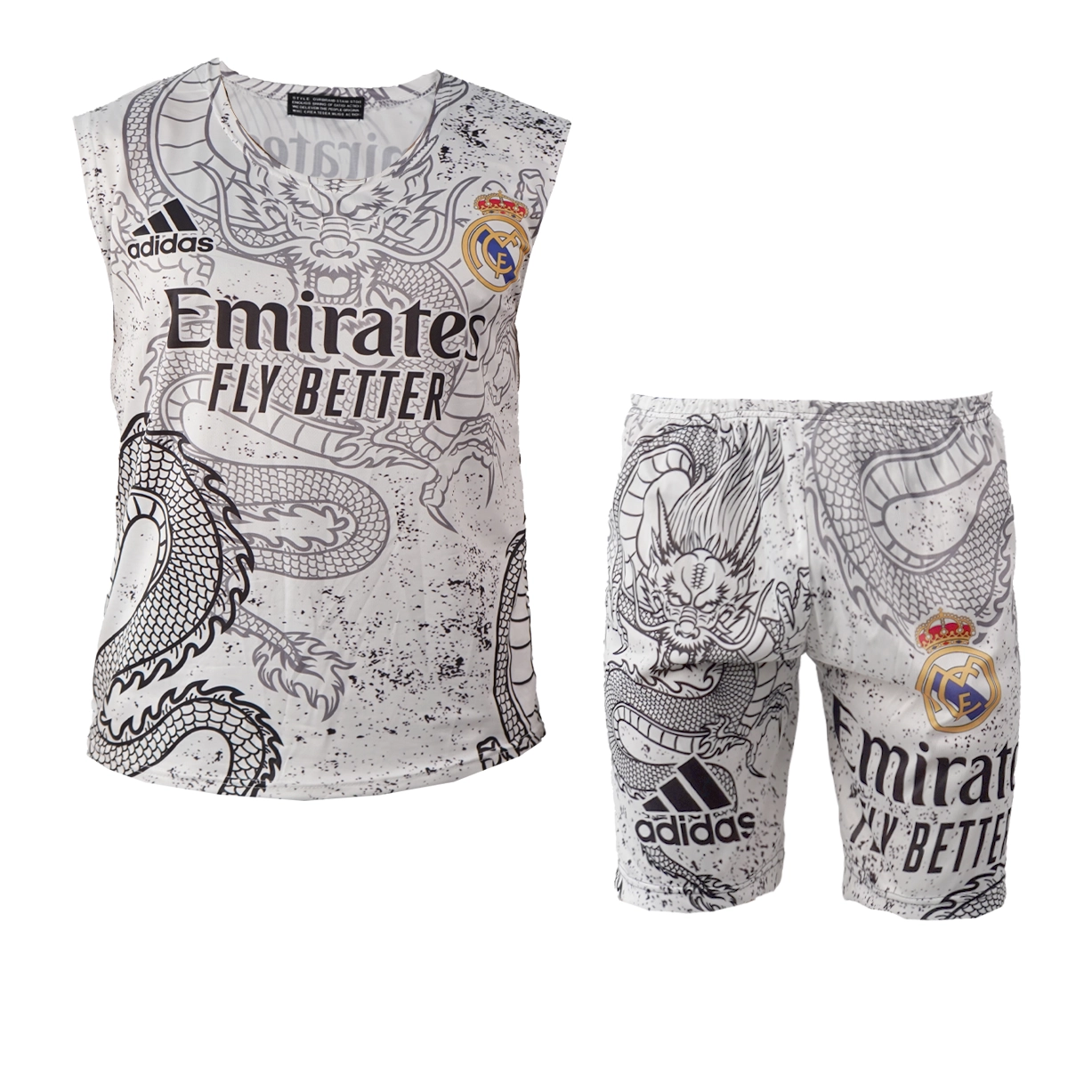 ست رکابی شلوارک مردانه سفید طرح اژدها